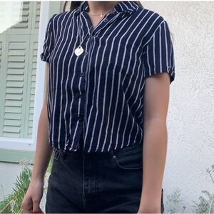 Navy stripe button up